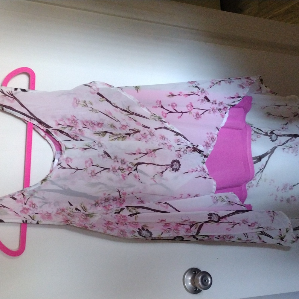 Pink Cherry Blossom high-low flowy tank top